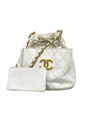 Chanel Shoulder Bag Bicolor Leather White Gold